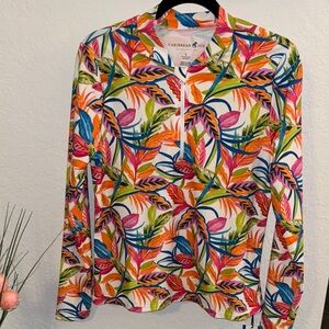🌴Caribbean Joe Women's Multicolor Tropical Top Long Sleeve Size L